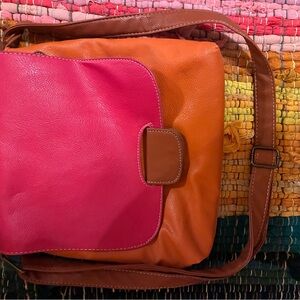 Colorblock Crossbody Bag Pink Orange Brown Everyday Statement Bag